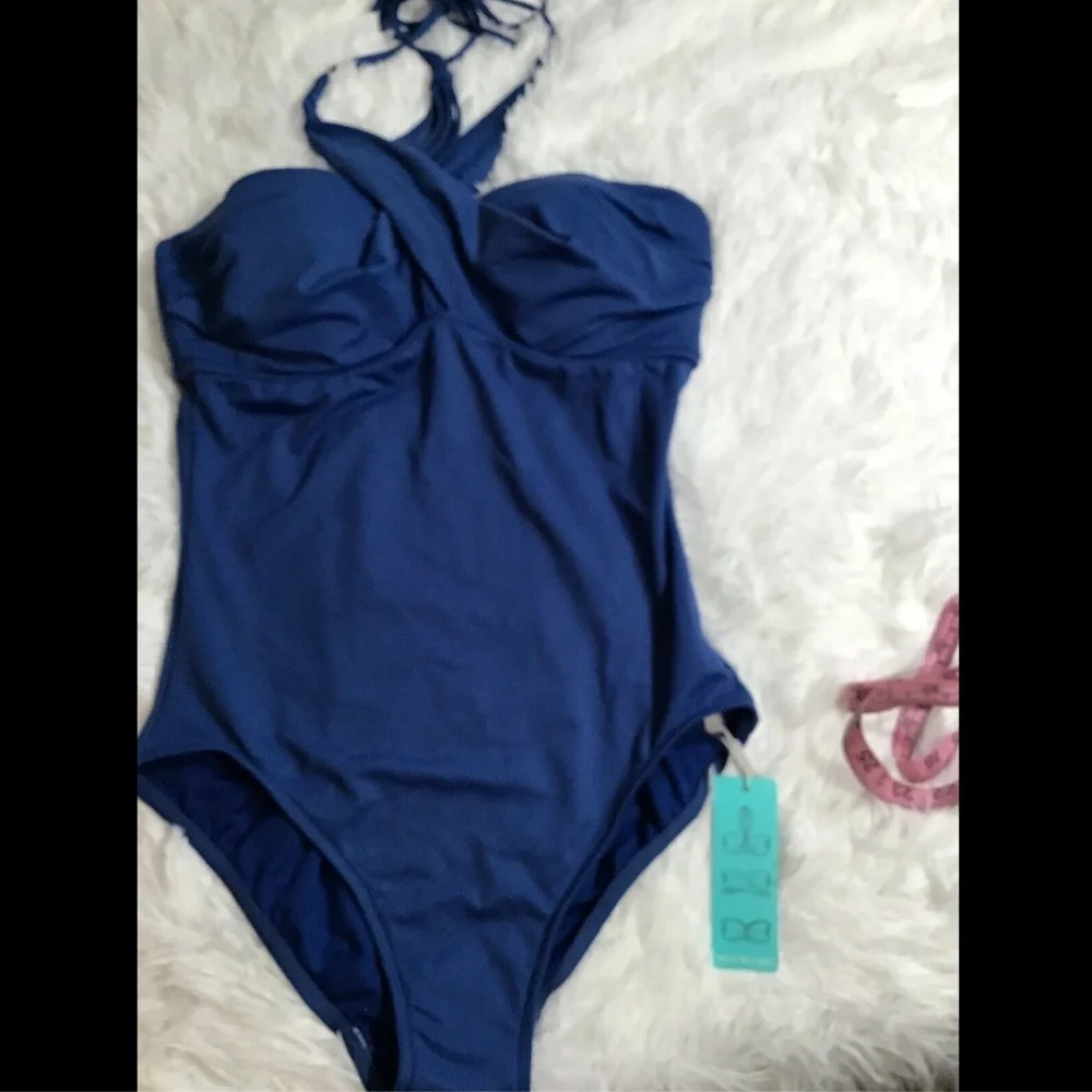 NWT Seafolly Wrap-Front Sweetheart Maillot Swimsuit Blue‎ [SZ 10 C/D CUP US]
